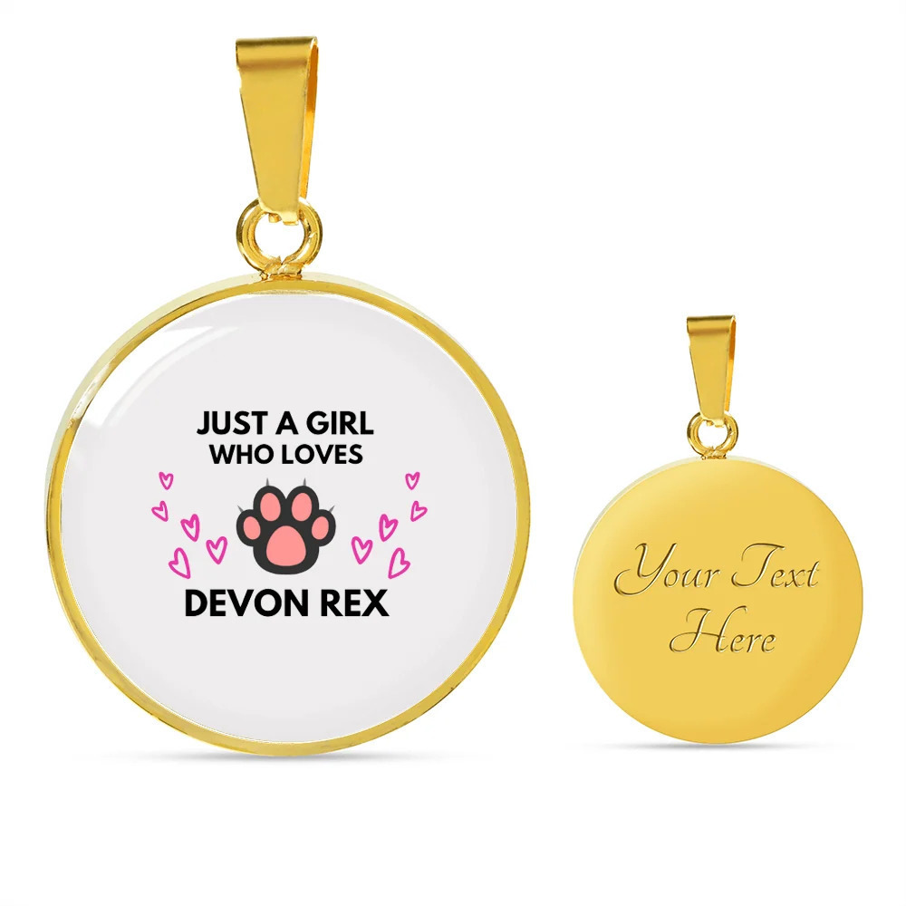 Girl Loves Devon Rex Cat White Personalized Engraved Gold Circle Necklace Custo